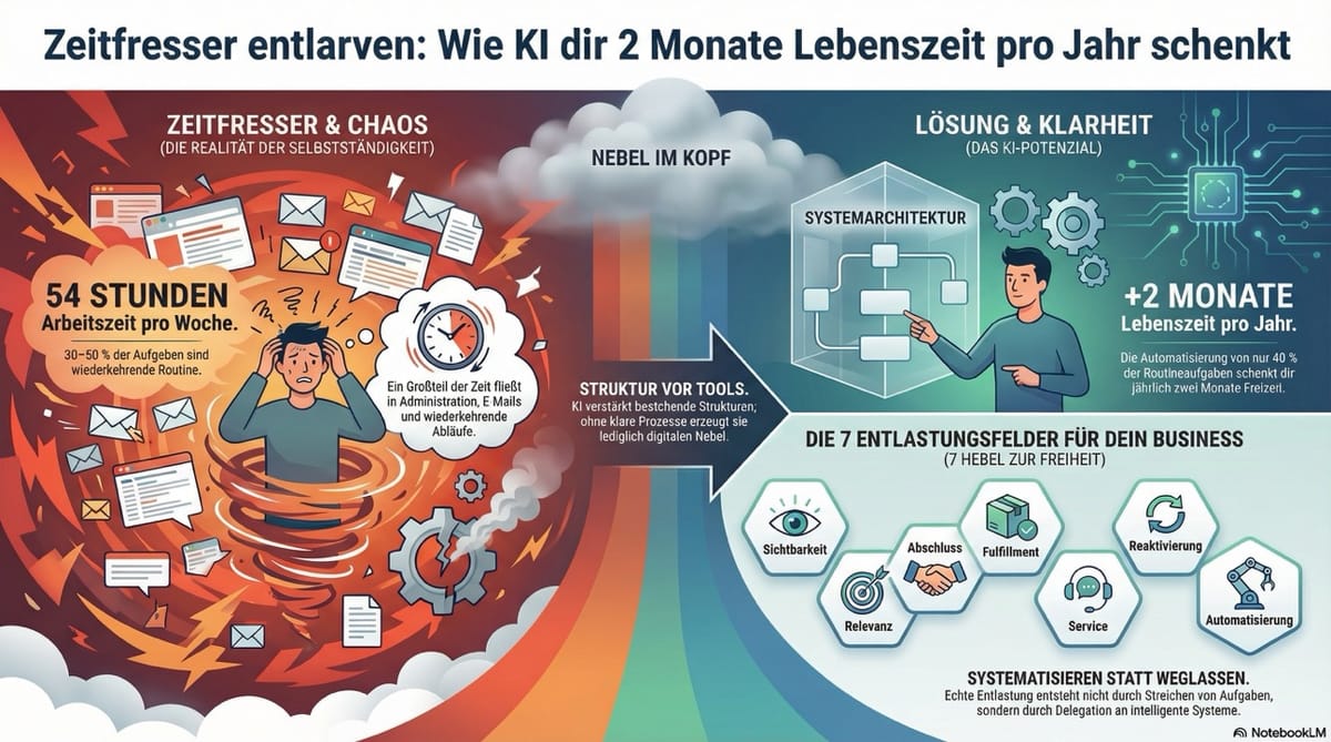 KI Praxis-Session: Wie du mit KI 5–10 Stunden pro Woche zurückgewinnst – mit einem klaren System statt Tool-Chaos.