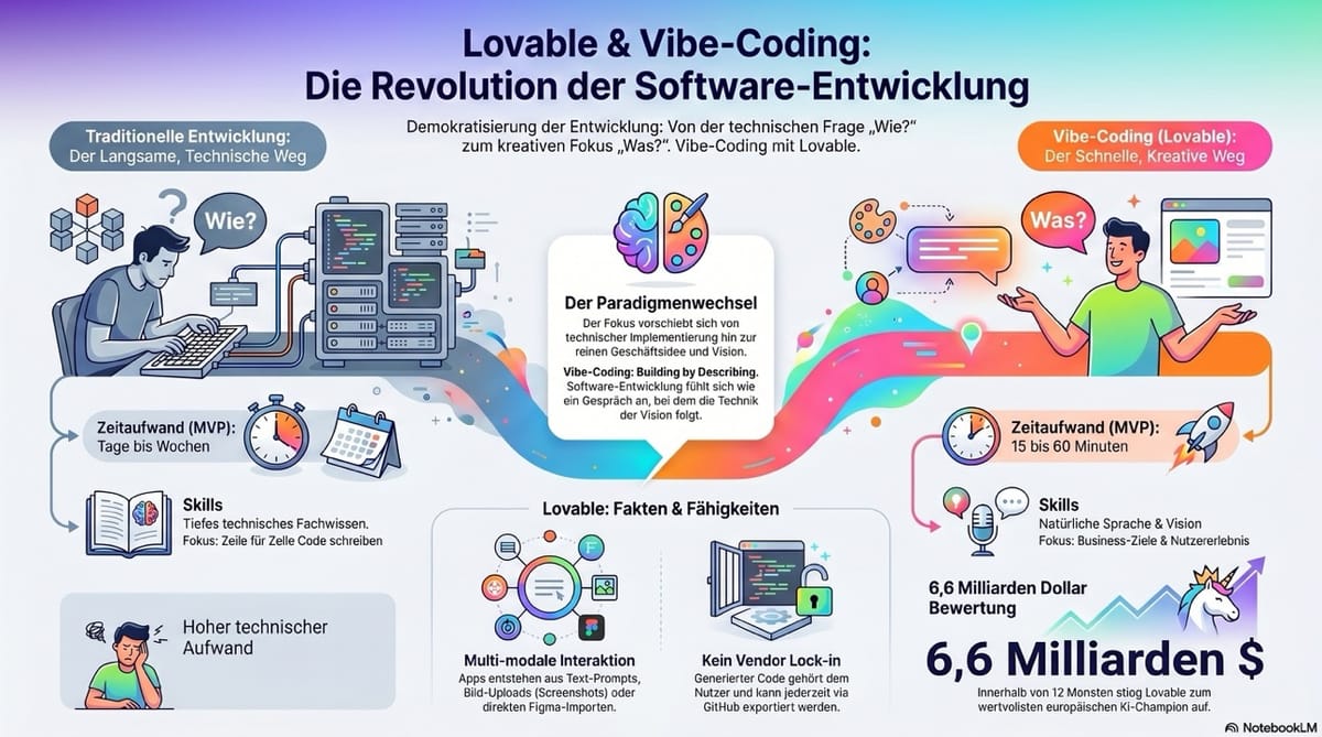 Einsatz und Potenziale von Lovable für Vibe-Coding, No-Code-Webanwendungen und KI-gestützte Programmierung. Inkl. kostenlose Lovable-Credits für dich!