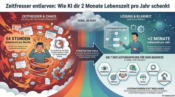 KI Praxis-Session: Wie du mit KI 5–10 Stunden pro Woche zurückgewinnst – mit einem klaren System statt Tool-Chaos.