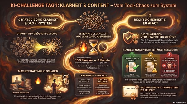 Phase 2 der 14-Tage-KI-Challenge – Tag 1: Klarheit, Content-Erstellung und EU-AI-Act Transparenzpflichten